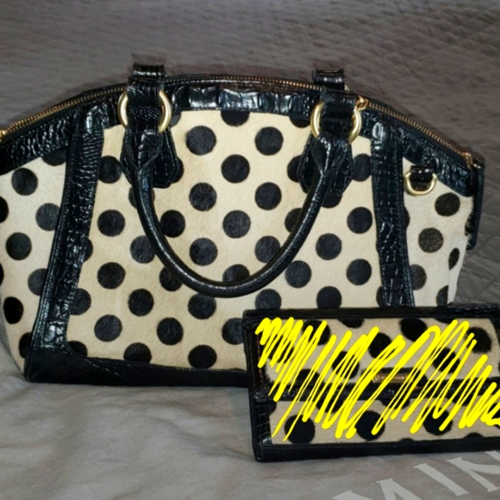 EUC Brahmin Black & Creme polka dot calf hair purse SAVE 50% WALLET NOT …
